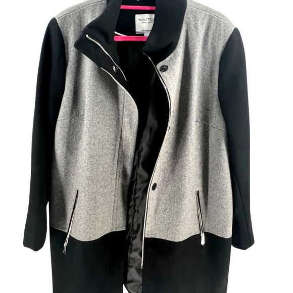 Nautica Women’s Color Block Black & Gray Wool Blend Longline Coat size 12 - Picture 7 of 8